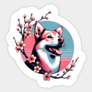 Taiwan Dog Enjoys Spring Cherry Blossoms Sticker